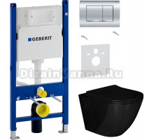 Комплект Унитаз подвесной Grossman GR-4411 black S безободковый + Шумоизоляция Geberit 156.050.00.1 + Инсталляция Duofix Delta 458.163.21.1 с кнопкой смыва, хром