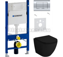 Комплект Унитаз подвесной Grossman GR-4455BMS безободковый + Шумоизоляция Geberit 156.050.00.1 + Инсталляция Duofix Delta 458.163.21.1 с кнопкой смыва, хром