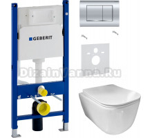 Комплект Унитаз подвесной Ceramicanova New Day CN3005 с микролифтом, безободковый + Шумоизоляция Geberit 156.050.00.1 + Инсталляция Duofix Delta 458.163.21.1 с кнопкой смыва, хром