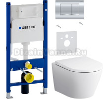 Комплект Унитаз подвесной AM.PM Sense C741701SC безободковый, с микролифтом + Шумоизоляция Geberit 156.050.00.1 + Инсталляция Duofix Delta 458.163.21.1 с кнопкой смыва, хром