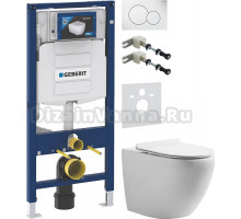 Комплект Унитаз подвесной STWORKI Кронборг KR-01up безободковый, с микролифтом, встроенный, фарфор, с горизонтальным выпуском + Крепления Geberit Duofix 111.815.00.1 к стене + Шумоизоляция 156.050.00.1 + Инсталляция UP 320 111.300.00.5 + Кнопка Sigma 01 1