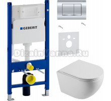 Комплект Унитаз подвесной STWORKI Скаген SK-09up безободковый, с микролитом + Шумоизоляция Geberit 156.050.00.1 + Инсталляция Duofix Delta 458.163.21.1 с кнопкой смыва, хром