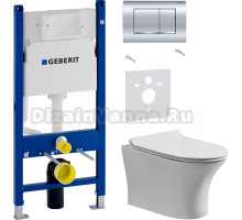 Комплект Унитаз подвесной STWORKI Дублин Db-01UP безободковый, с микролифтом, подвесной, с прямым выпуском, фарфоровый + Шумоизоляция Geberit 156.050.00.1 + Инсталляция Duofix Delta 458.163.21.1 с кнопкой смыва, хром