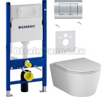 Комплект Унитаз подвесной AM.PM Func C8F1700MWSC безободковый, с микролифтом, матовый белый + Шумоизоляция Geberit 156.050.00.1 + Инсталляция Duofix Delta 458.163.21.1 с кнопкой смыва, хром