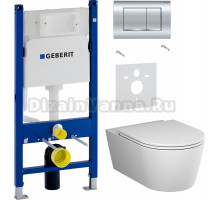 Комплект Унитаз подвесной AM.PM Func C8F1701MWSC безободковый, с микролифтом, матовый белый + Шумоизоляция Geberit 156.050.00.1 + Инсталляция Duofix Delta 458.163.21.1 с кнопкой смыва, хром