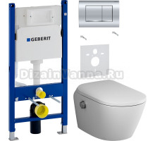 Комплект Унитаз подвесной AM.PM Sensation CCC301700SC с функцией биде, микролифтом + Шумоизоляция Geberit 156.050.00.1 + Инсталляция Duofix Delta 458.163.21.1 с кнопкой смыва, хром