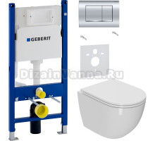 Комплект Унитаз подвесной Bauedge Bau Dream Hurricane-2 белый, безободковый, с микролифтом + Шумоизоляция Geberit 156.050.00.1 + Инсталляция Duofix Delta 458.163.21.1 с кнопкой смыва, хром