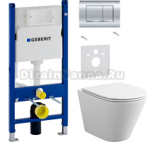 Комплект Унитаз подвесной Bauedge Bau Nimb белый, безободковый, с микролифтом + Шумоизоляция Geberit 156.050.00.1 + Инсталляция Duofix Delta 458.163.21.1 с кнопкой смыва, хром