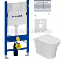 Комплект Унитаз подвесной Bauedge Bau Spectrum PRO белый, безободковый, с микролифтом + Шумоизоляция Geberit 156.050.00.1 + Инсталляция Duofix Delta 458.163.21.1 с кнопкой смыва, хром