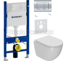 Комплект Унитаз подвесной Bauedge Bau Dream Hurricane3 белый, безободковый, с микролифтом + Шумоизоляция Geberit 156.050.00.1 + Инсталляция Duofix Delta 458.163.21.1 с кнопкой смыва, хром