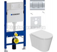 Комплект Унитаз подвесной Bauedge Bau Nimb Hurricane-2 белый, безободковый, с микролифтом + Шумоизоляция Geberit 156.050.00.1 + Инсталляция Duofix Delta 458.163.21.1 с кнопкой смыва, хром