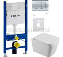 Комплект Унитаз подвесной STWORKI Бурос BU-04up безободковый, с микролифтом + Шумоизоляция Geberit 156.050.00.1 + Инсталляция Duofix Delta 458.163.21.1 с кнопкой смыва, хром
