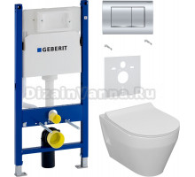 Комплект Унитаз подвесной Керамин Бари Slim МЛ CDB00022778 с микролифтом + Шумоизоляция Geberit 156.050.00.1 + Инсталляция Duofix Delta 458.163.21.1 с кнопкой смыва, хром