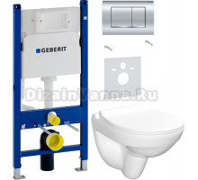 Комплект Унитаз подвесной Керамин Санти CDB00022946 безободковый, с микролифтом + Шумоизоляция Geberit 156.050.00.1 + Инсталляция Duofix Delta 458.163.21.1 с кнопкой смыва, хром