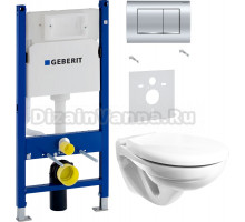 Комплект Унитаз подвесной Керамин Гранд CDB00022815 безободковый + Шумоизоляция Geberit 156.050.00.1 + Инсталляция Duofix Delta 458.163.21.1 с кнопкой смыва, хром