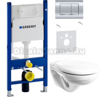 Комплект Унитаз подвесной Керамин Гранд 453122 безободковый, с микролифтом + Шумоизоляция Geberit 156.050.00.1 + Инсталляция Duofix Delta 458.163.21.1 с кнопкой смыва, хром