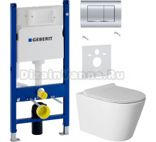 Комплект Унитаз подвесной BOND Oval F03-10 безободковый, с микролифтом + Шумоизоляция Geberit 156.050.00.1 + Инсталляция Duofix Delta 458.163.21.1 с кнопкой смыва, хром