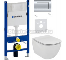 Комплект Унитаз подвесной Ideal Standard Tesi T354601 с микролифтом + Шумоизоляция Geberit 156.050.00.1 + Инсталляция Duofix Delta 458.163.21.1 с кнопкой смыва, хром