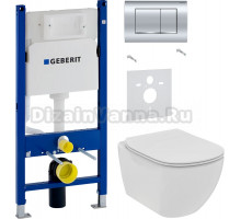 Комплект Унитаз подвесной Ideal Standard Tesi T536001 с микролифтом + Шумоизоляция Geberit 156.050.00.1 + Инсталляция Duofix Delta 458.163.21.1 с кнопкой смыва, хром