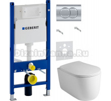Комплект Унитаз подвесной Kerasan Nolita 5314 белая глянцевая + Крышка 5392 белая глянцевая + Инсталляция Geberit Duofix Delta 458.149.21.1 с кнопкой смыва, хром + Шумоизоляция 156.050.00.1