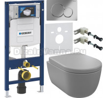 Комплект Унитаз подвесной BOCCHI V-Tondo 1417-006-0129 безободковая, серая матовая + Крышка A0302-006 с микролифтом, серая матовая + Инсталляция Geberit Duofix UP 320 111.300.00.5 + Кнопка Sigma 01 115.770.21.5 хром + Крепления 111.815.00.1 к стене + Шумо