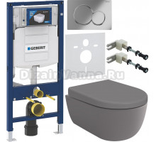 Комплект Унитаз подвесной BOCCHI V-Tondo 1417-006-0129 безободковая, серая матовая + Крышка A0301-006 с микролифтом, серая матовая + Инсталляция Geberit Duofix UP 320 111.300.00.5 + Кнопка Sigma 01 115.770.21.5 хром + Крепления 111.815.00.1 к стене + Шумо