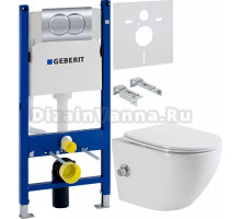 Комплект Унитаз подвесной BelBagno Uno BB3105CHR-BS/SC с микролифтом, со смесителем и функцией биде + Инсталляция Geberit Duofix Delta 458.149.21.1 с кнопкой смыва, хром + Шумоизоляция 156.050.00.1