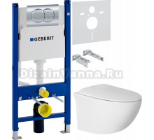 Комплект Унитаз подвесной BOND Oval F05-10 безободковый, с микролифтом + Инсталляция Geberit Duofix Delta 458.149.21.1 с кнопкой смыва, хром + Шумоизоляция 156.050.00.1