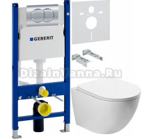 Комплект Унитаз подвесной SantiLine SL-5005 безободковый, с микролифтом + Инсталляция Geberit Duofix Delta 458.149.21.1 с кнопкой смыва, хром + Шумоизоляция 156.050.00.1