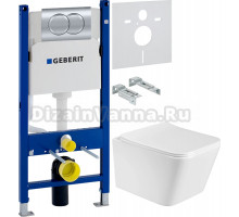 Комплект Унитаз подвесной BOND Cube F04-10 безободковый, с микролифтом, белый + Инсталляция Geberit Duofix Delta 458.149.21.1 с кнопкой смыва, хром + Шумоизоляция 156.050.00.1