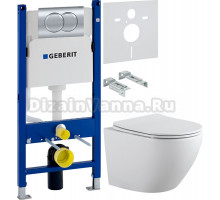 Комплект Унитаз подвесной Aquanet Cetus 2.0 W rimless + Инсталляция Geberit Duofix Delta 458.149.21.1 с кнопкой смыва, хром + Шумоизоляция 156.050.00.1
