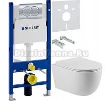 Комплект Унитаз подвесной BOND Oval F10-10 безободковый, с микролифтом + Инсталляция Geberit Duofix Delta 458.149.21.1 с кнопкой смыва, хром + Шумоизоляция 156.050.00.1