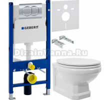 Комплект Унитаз подвесной STWORKI Драммен HDC609WH с микролифтом + Шумоизоляция Geberit 156.050.00.1 + Инсталляция Duofix Delta 458.149.21.1 с кнопкой смыва, хром