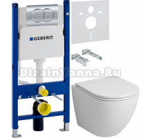 Комплект Унитаз подвесной Grossman GR-4455S безободковый + Инсталляция Geberit Duofix Delta 458.149.21.1 с кнопкой смыва, хром + Шумоизоляция 156.050.00.1