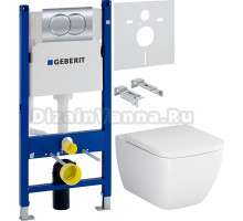 Комплект Унитаз подвесной AM.PM Gem C901701SC безободковый, с микролифтом + Шумоизоляция Geberit 156.050.00.1 + Инсталляция Duofix Delta 458.149.21.1 с кнопкой смыва, хром