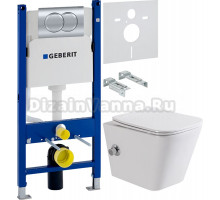 Комплект Унитаз подвесной BelBagno Due BB3103CHR-BS/SC с микролифтом, со смесителем и функцией биде + Шумоизоляция Geberit 156.050.00.1 + Инсталляция Duofix Delta 458.149.21.1 с кнопкой смыва, хром