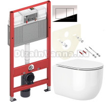 Комплект Унитаз подвесной Cerutti Spa Oglio Aria 8909 безободковый, с микролифтом + Инсталляция TECE Now 9400412 4 в 1 с кнопкой смыва