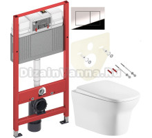 Комплект Унитаз подвесной Cerutti Spa Ami Aria 8780 безободковый, с микролифтом + Инсталляция TECE Now 9400412 4 в 1 с кнопкой смыва