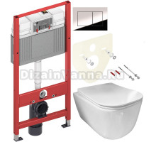 Комплект Унитаз подвесной Ceramicanova New Day CN3005 с микролифтом, безободковый + Инсталляция TECE Now 9400412 4 в 1 с кнопкой смыва