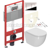 Комплект Унитаз подвесной Bauedge Bau Dream Hurricane-2 белый, безободковый, с микролифтом + Инсталляция TECE Now 9400412 4 в 1 с кнопкой смыва