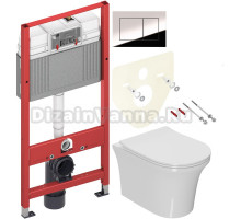 Комплект Унитаз подвесной Bauedge Bau Spectrum PRO белый, безободковый, с микролифтом + Инсталляция TECE Now 9400412 4 в 1 с кнопкой смыва