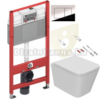 Комплект Унитаз подвесной Bauedge Bau Stil Hurricane3 белый, безободковый, с микролифтом + Инсталляция TECE Now 9400412 4 в 1 с кнопкой смыва