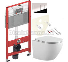 Комплект Унитаз подвесной Bauedge Bau Dream PRO-2 белый, безободковый, с микролифтом + Инсталляция TECE Now 9400412 4 в 1 с кнопкой смыва