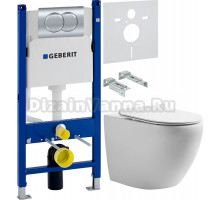 Комплект Унитаз подвесной STWORKI Кронборг KR-01up безободковый, с микролифтом, встроенный, фарфор, с горизонтальным выпуском + Инсталляция Geberit Duofix Delta 458.149.21.1 с кнопкой смыва, хром + Шумоизоляция 156.050.00.1