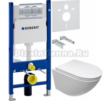 Комплект Унитаз подвесной Cerutti Spa Sella Aria 7183 безободковый, с микролифтом + Инсталляция Geberit Duofix Delta 458.149.21.1 с кнопкой смыва, хром + Шумоизоляция 156.050.00.1