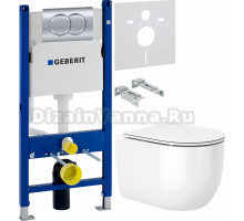 Комплект Унитаз подвесной Cerutti Spa Oglio Aria 8909 безободковый, с микролифтом + Инсталляция Geberit Duofix Delta 458.149.21.1 с кнопкой смыва, хром + Шумоизоляция 156.050.00.1