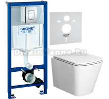 Комплект Унитаз подвесной Bauedge Bau Stil белый, безободковый, с микролифтом + Шумоизоляция Grohe 37131000 + Инсталляция Rapid SL 38772001 3 в 1 с кнопкой смыва
