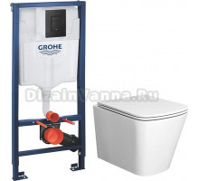 Комплект Унитаз подвесной Bauedge Bau Stil белый, безободковый, с микролифтом + Инсталляция Grohe Rapid SL 38811KFO 3 в 1 с кнопкой смыва