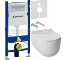 Комплект Унитаз подвесной Damixa Scandinavian Pure DX36C1701SC с микролифтом, безободковый + Инсталляция Geberit Duofix Delta 458.149.21.1 с кнопкой смыва, хром + Шумоизоляция 156.050.00.1