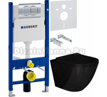 Комплект Унитаз подвесной Grossman GR-4411 black S безободковый + Инсталляция Geberit Duofix Delta 458.149.21.1 с кнопкой смыва, хром + Шумоизоляция 156.050.00.1
